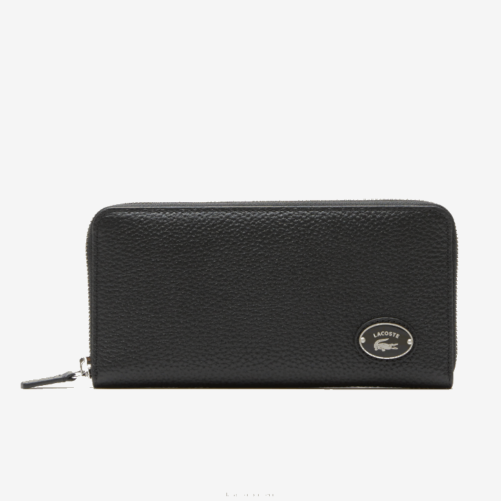 mulheres Lacoste preto 000 carteira de zíper de placa de metal 08D02895