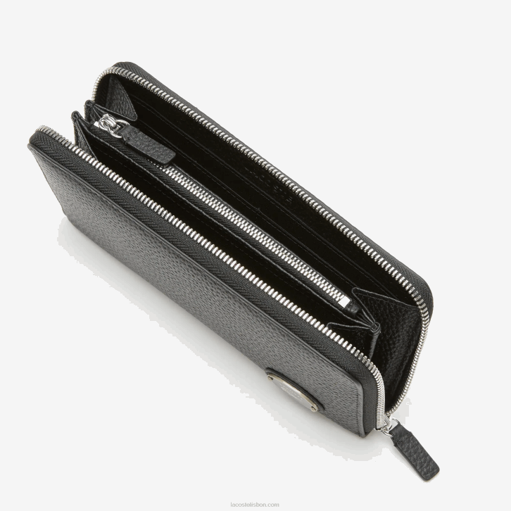 mulheres Lacoste preto 000 carteira de zíper de placa de metal 08D02895