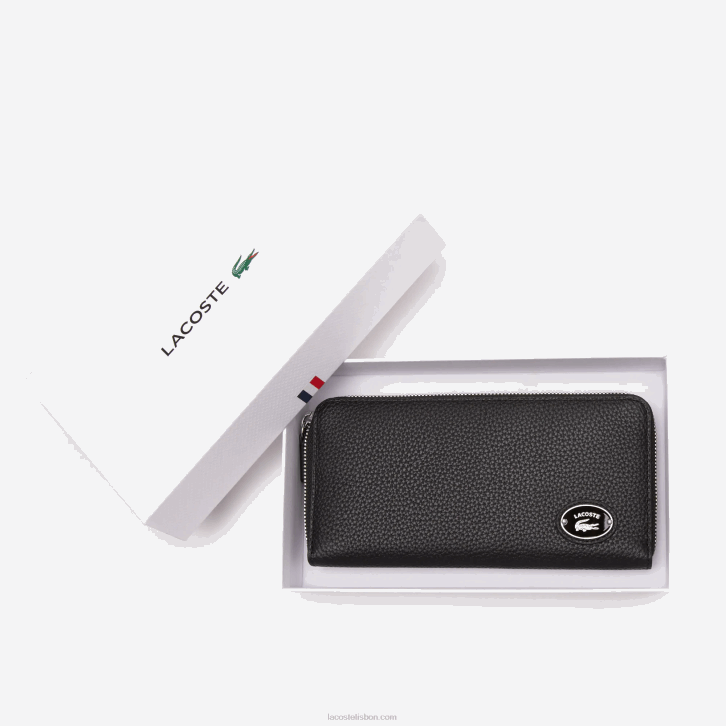 mulheres Lacoste preto 000 carteira de zíper de placa de metal 08D02895