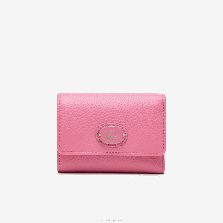 mulheres Lacoste reseda l39 carteira de fechamento de aba de couro de grão superior 08D02807