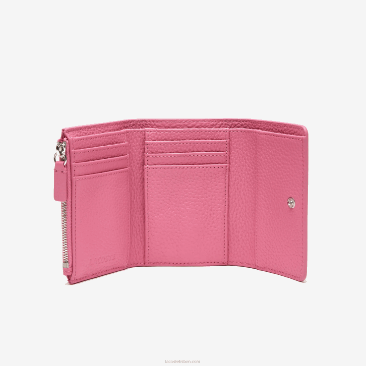 mulheres Lacoste reseda l39 carteira de fechamento de aba de couro de grão superior 08D02807