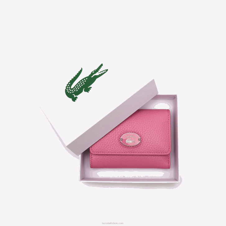 mulheres Lacoste reseda l39 carteira de fechamento de aba de couro de grão superior 08D02807