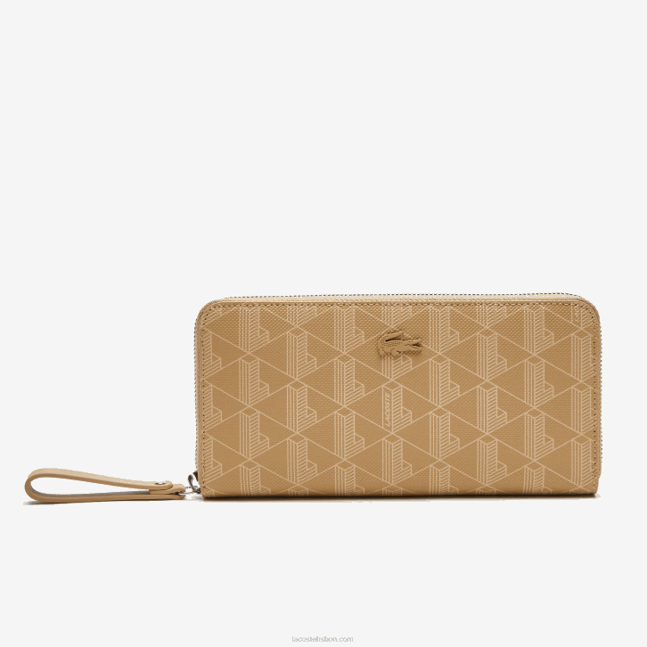 mulheres Lacoste viennois bege l01 carteira com zíper e estampa de monograma 08D02773