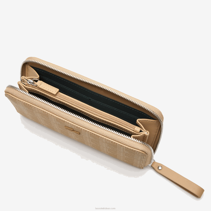 mulheres Lacoste viennois bege l01 carteira com zíper e estampa de monograma 08D02773