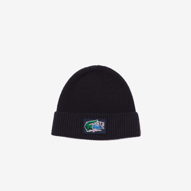 mulheres Lacoste azul marinho 166 Conjunto de gorro e cachecol de lã com nervuras 08D01691