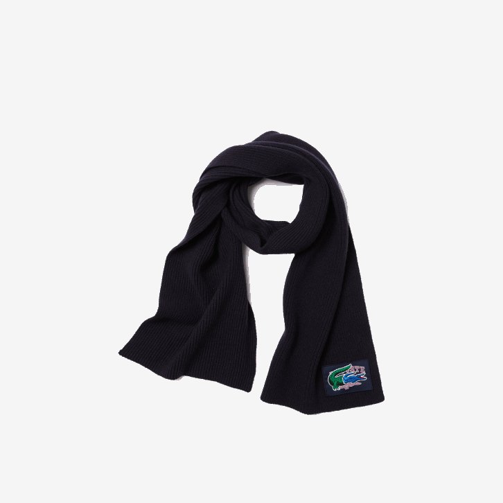 mulheres Lacoste azul marinho 166 Conjunto de gorro e cachecol de lã com nervuras 08D01691