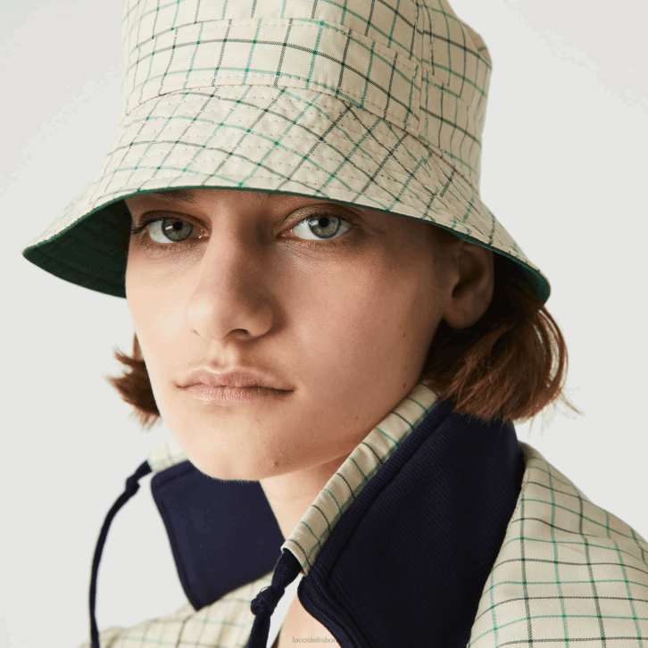 mulheres Lacoste bege verde epp Heritage reversível sólido ou balde de verificação 08D02929