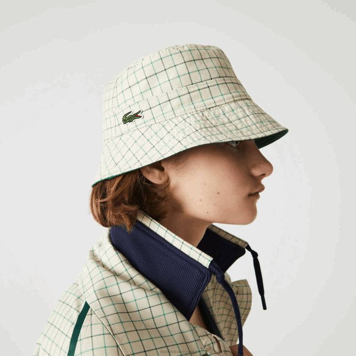 mulheres Lacoste bege verde epp Heritage reversível sólido ou balde de verificação 08D02929