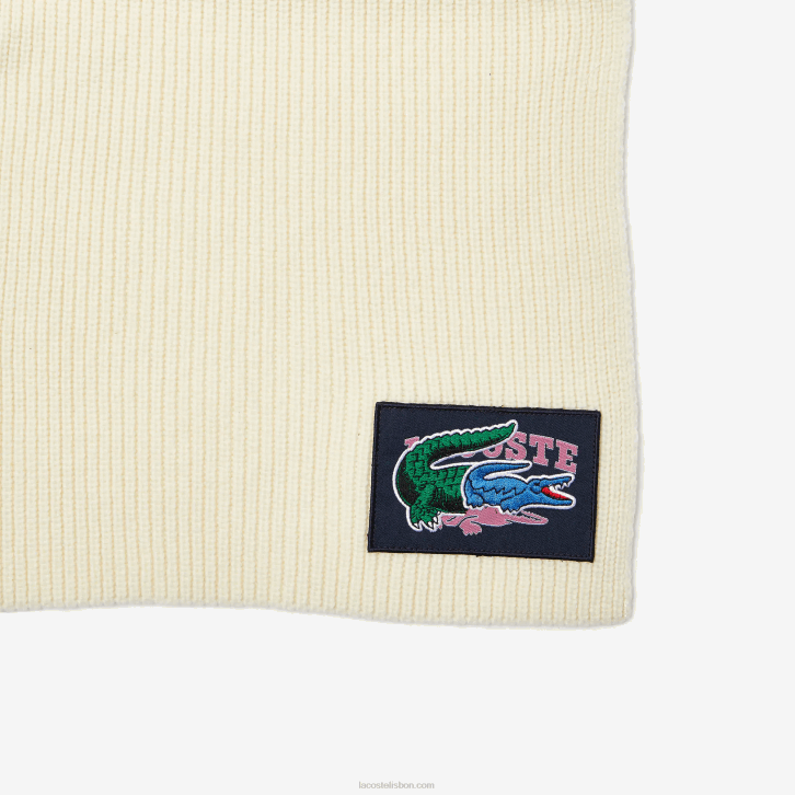 mulheres Lacoste branco xfj Conjunto de gorro e cachecol de lã com nervuras 08D01690