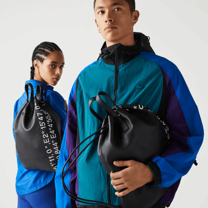 mulheres Lacoste preto branco 279 mochila plana coordenada geográfica contrastante 08D02105