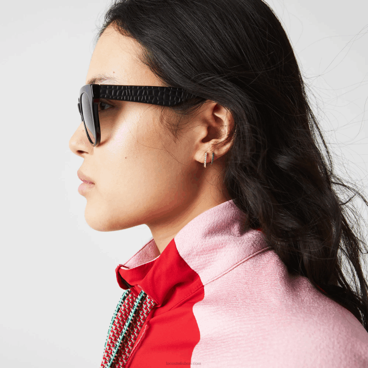 mulheres Lacoste preto fosco 001 óculos de sol ovais de pele de croco de acetato 08D02920
