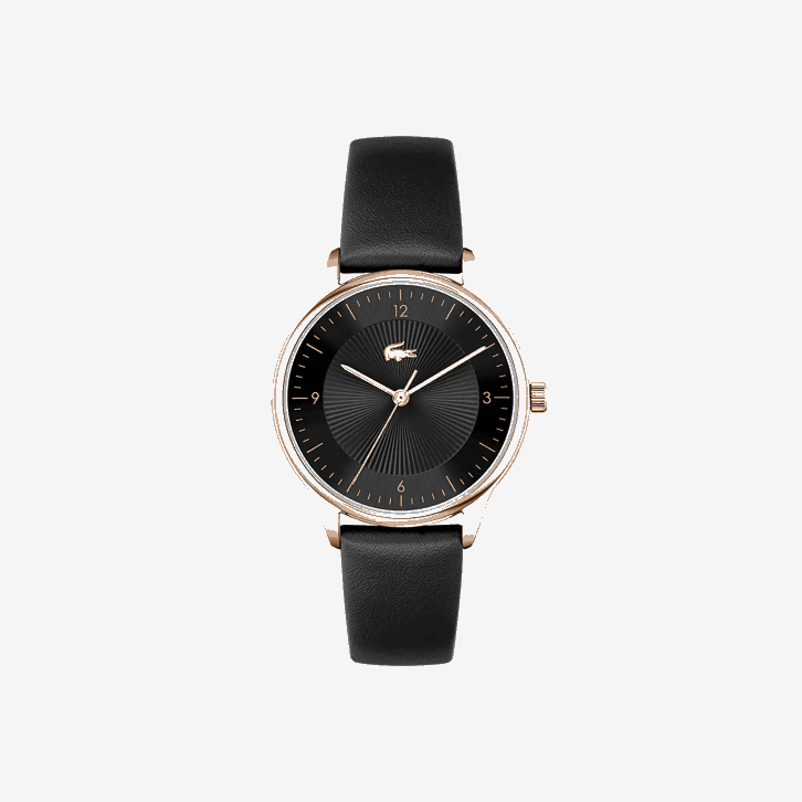 mulheres Lacoste preto 000 relógio club 3 ponteiros - preto com pulseira de couro 08D02924