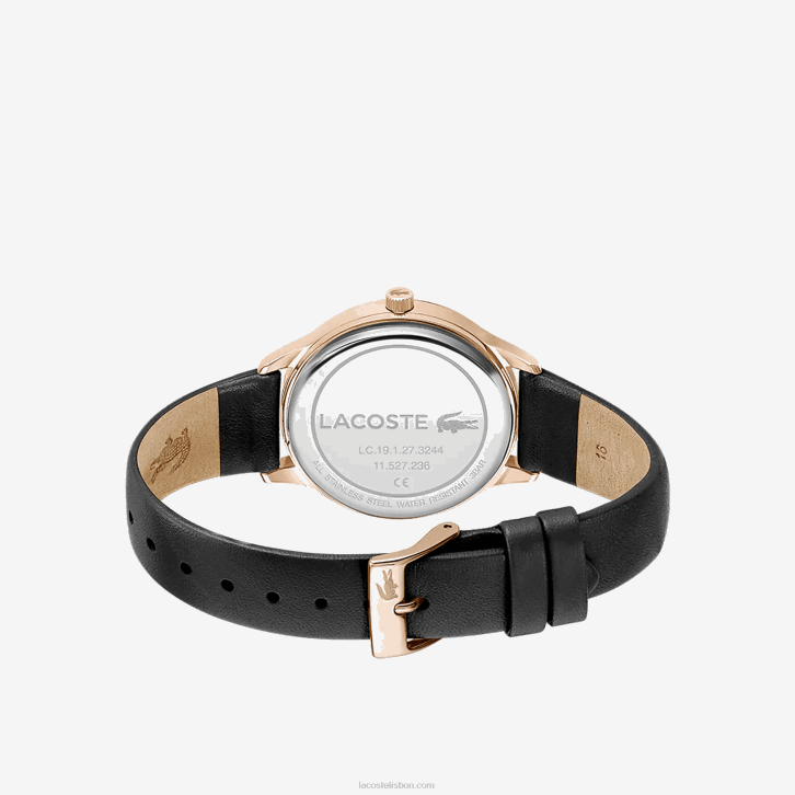 mulheres Lacoste preto 000 relógio club 3 ponteiros - preto com pulseira de couro 08D02924