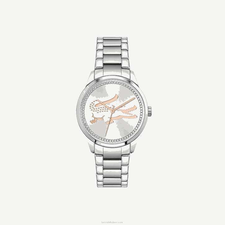 mulheres Lacoste preto 000 relógio ladycroc 3 mãos - prata com pulseira de aço inoxidável 08D02923