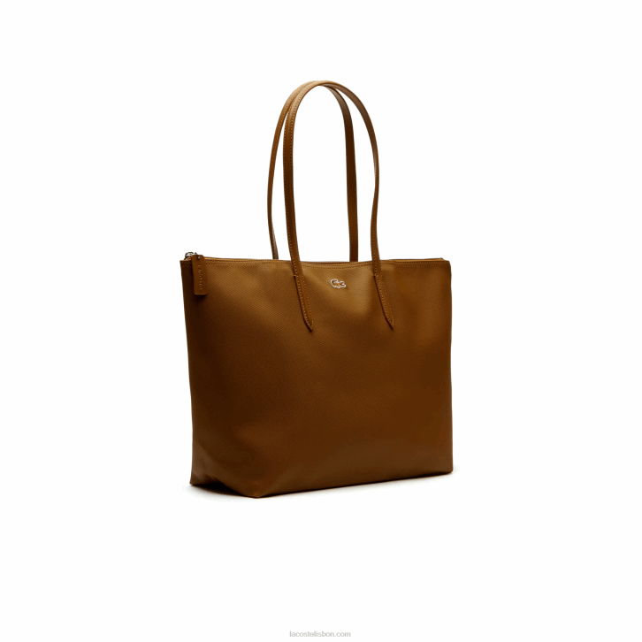 mulheres Lacoste marrom dourado 397 l.12.12 conceito bolsa tote com zíper 08D02768