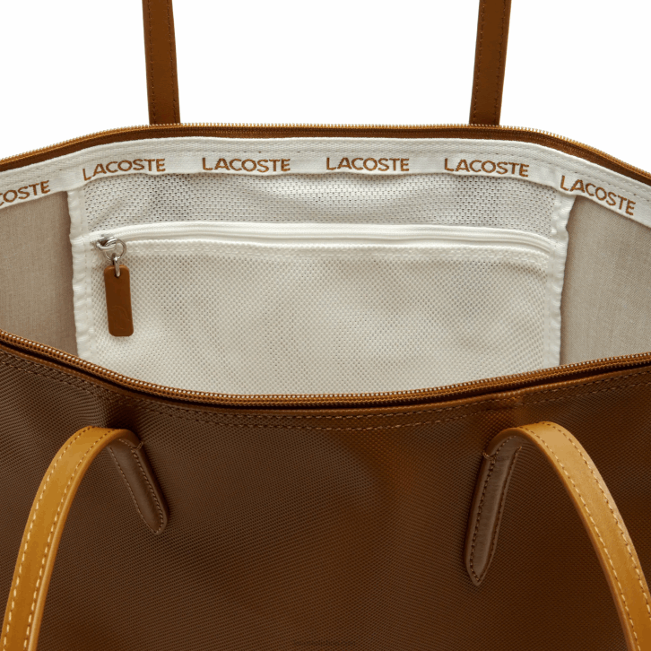mulheres Lacoste marrom dourado 397 l.12.12 conceito bolsa tote com zíper 08D02768