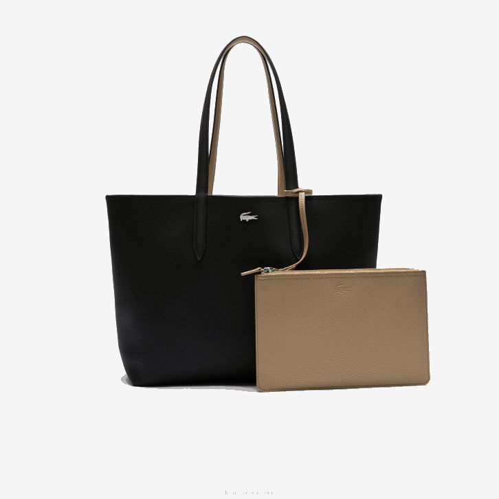 mulheres Lacoste noir krema a91 bolsa tote bicolor reversível anna 08D02824