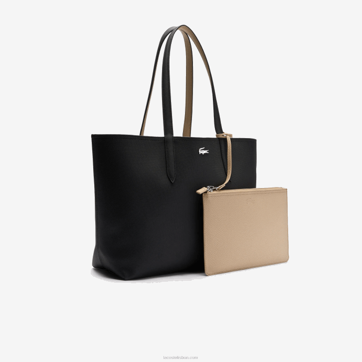 mulheres Lacoste noir krema a91 bolsa tote bicolor reversível anna 08D02824