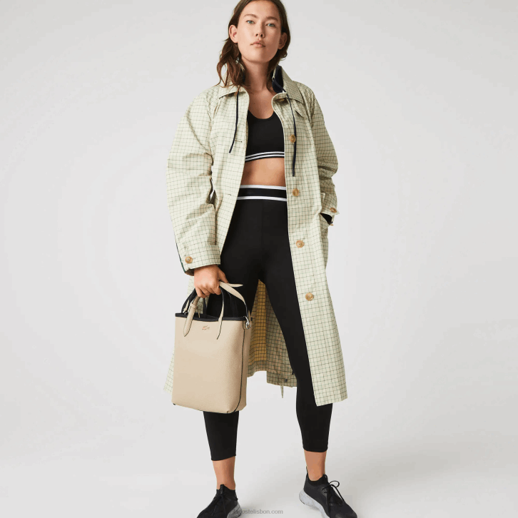 mulheres Lacoste noir krema a91 bolsa tote reversível de lona revestida anna 08D02830