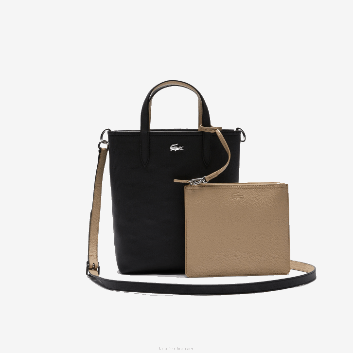 mulheres Lacoste noir krema a91 bolsa tote reversível de lona revestida anna 08D02830