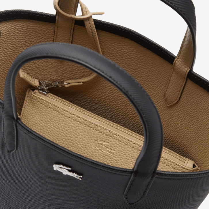 mulheres Lacoste noir krema a91 bolsa tote reversível de lona revestida anna 08D02830