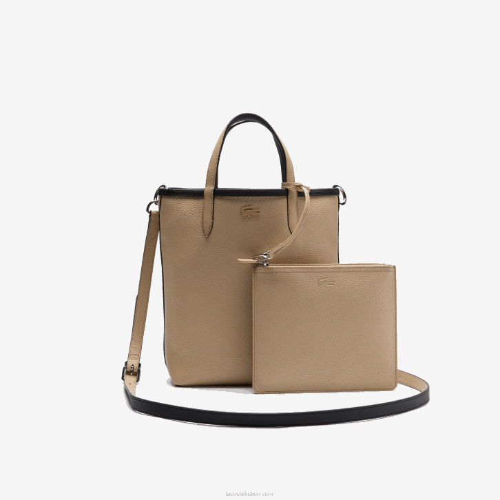 mulheres Lacoste noir krema a91 bolsa tote reversível de lona revestida anna 08D02830