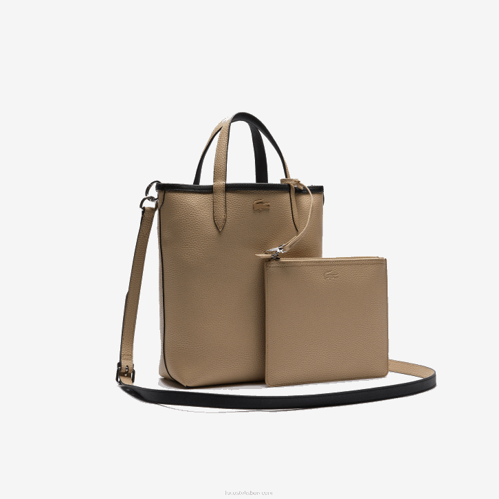 mulheres Lacoste noir krema a91 bolsa tote reversível de lona revestida anna 08D02830