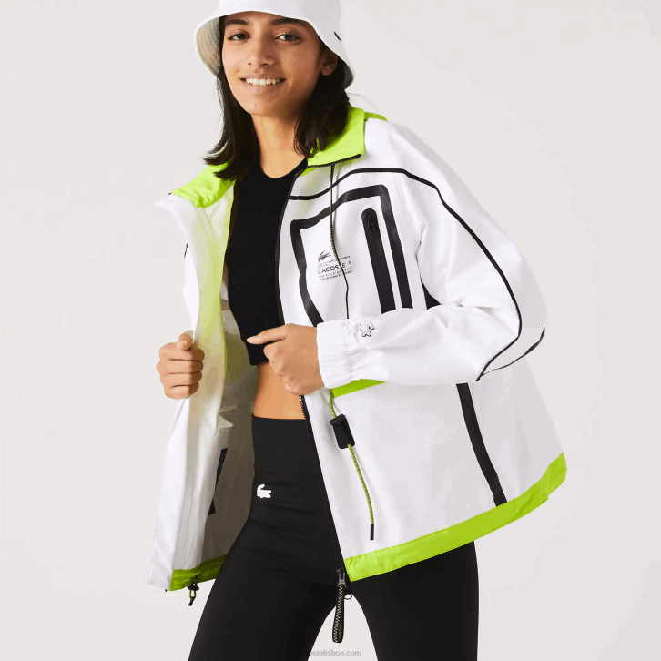 mulheres Lacoste branco amarelo ug5 blusão de náilon 08D02621