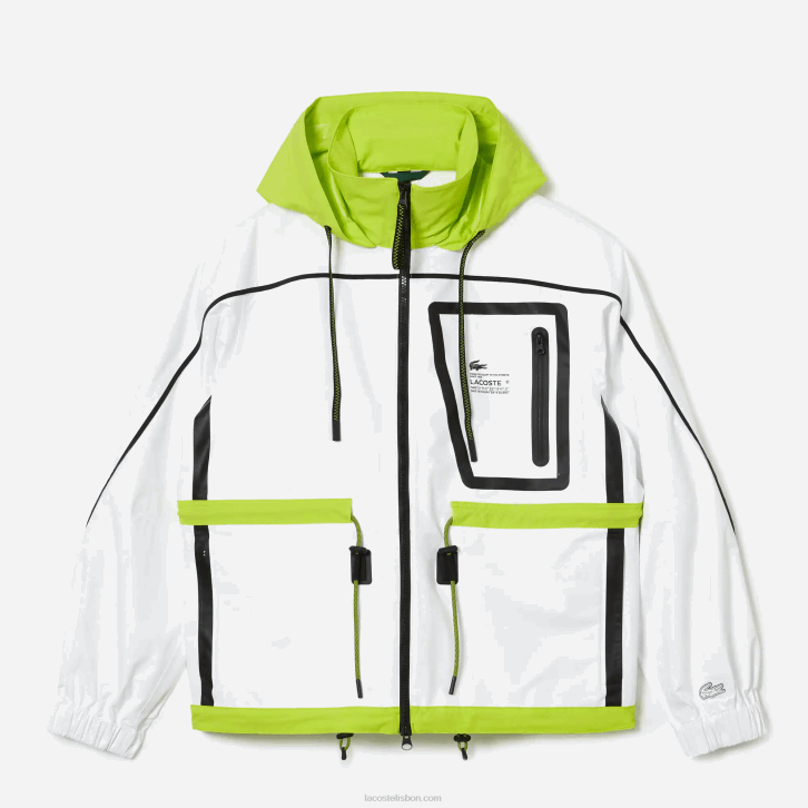 mulheres Lacoste branco amarelo ug5 blusão de náilon 08D02621