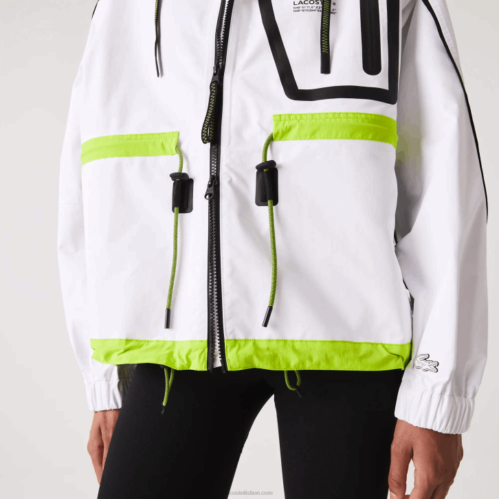 mulheres Lacoste branco amarelo ug5 blusão de náilon 08D02621