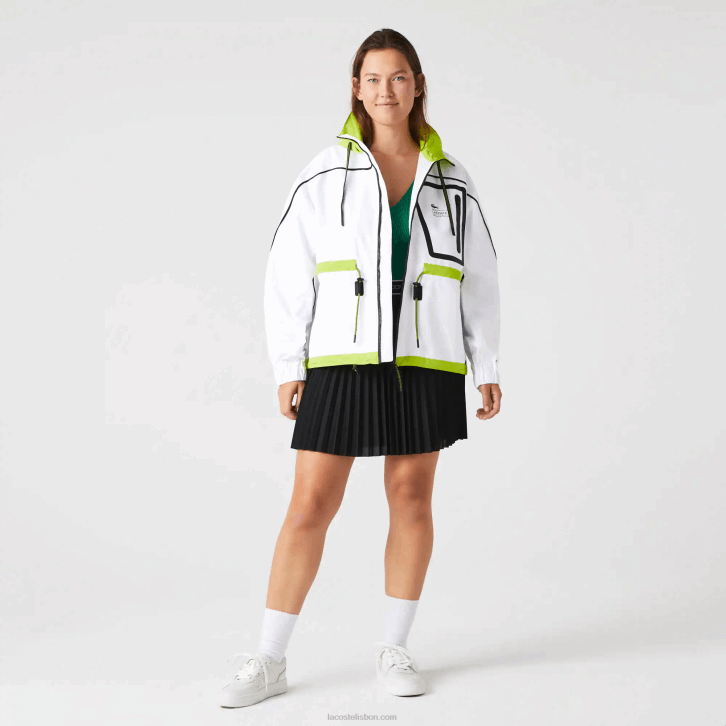 mulheres Lacoste branco amarelo ug5 blusão de náilon 08D02621