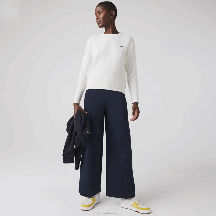 mulheres Lacoste azul marinho 166 calças de gabardine de algodão 08D02652