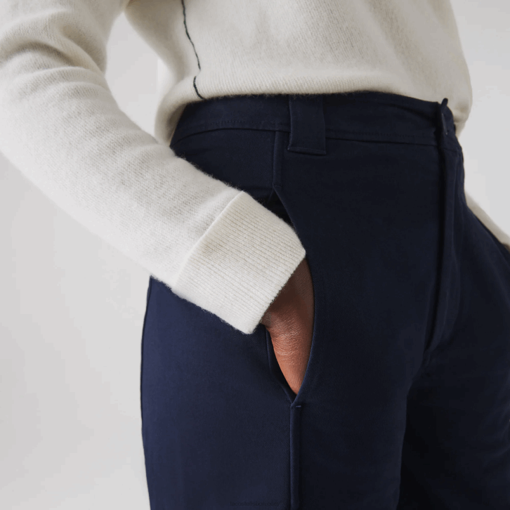 mulheres Lacoste azul marinho 166 calças de gabardine de algodão 08D02652