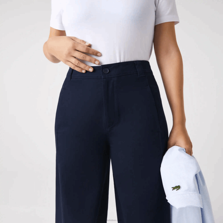 mulheres Lacoste azul marinho 166 calças de gabardine de algodão 08D02652