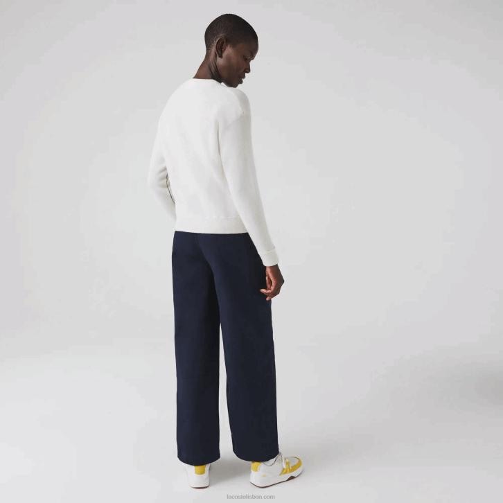 mulheres Lacoste azul marinho 166 calças de gabardine de algodão 08D02652