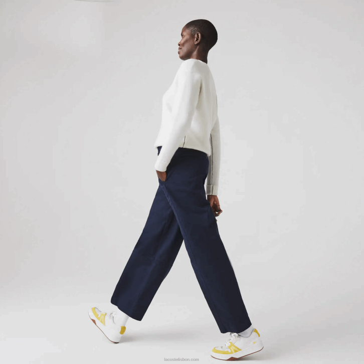 mulheres Lacoste azul marinho 166 calças de gabardine de algodão 08D02652