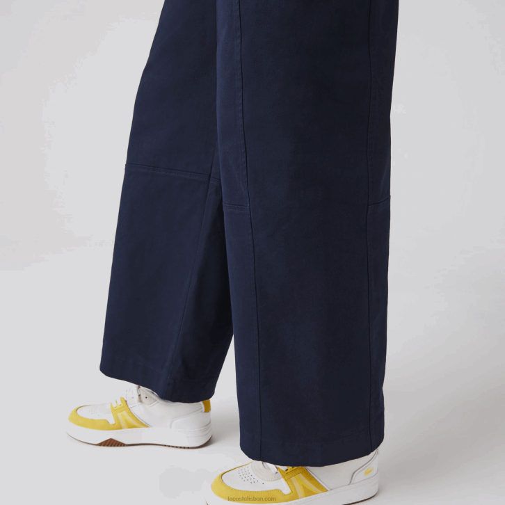 mulheres Lacoste azul marinho 166 calças de gabardine de algodão 08D02652