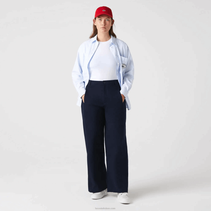 mulheres Lacoste azul marinho 166 calças de gabardine de algodão 08D02652