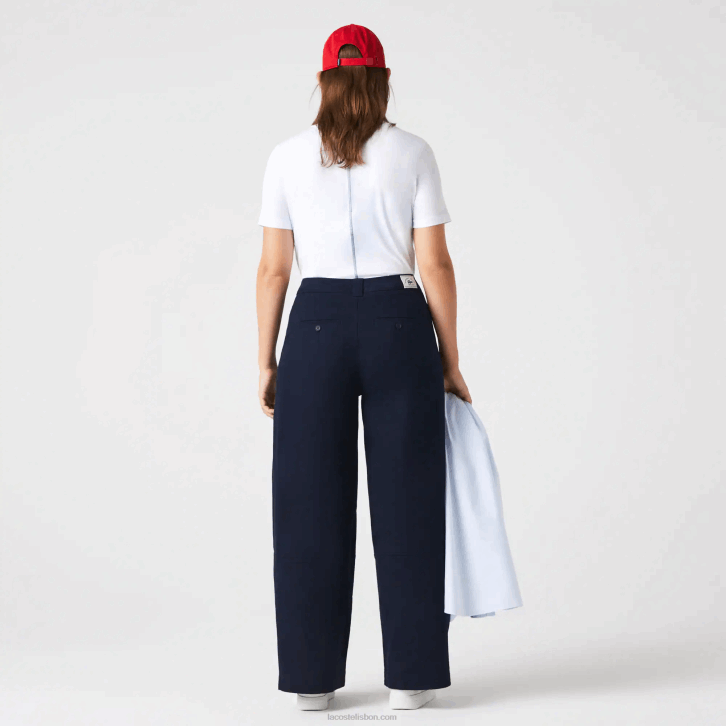 mulheres Lacoste azul marinho 166 calças de gabardine de algodão 08D02652