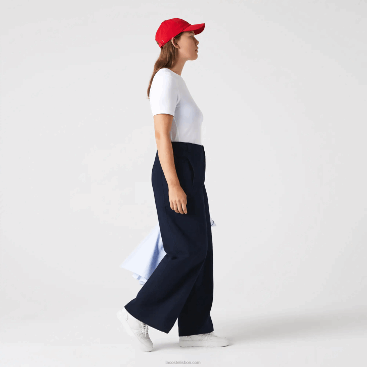 mulheres Lacoste azul marinho 166 calças de gabardine de algodão 08D02652
