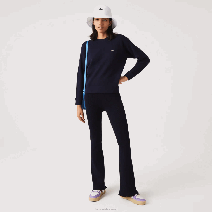 mulheres Lacoste azul marinho 166 leggings de malha canelada sem costura 08D02561