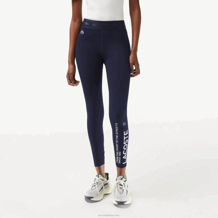 mulheres Lacoste azul marinho 166 leggings esportivas de poliéster reciclado de comprimento 7/8 08D02408