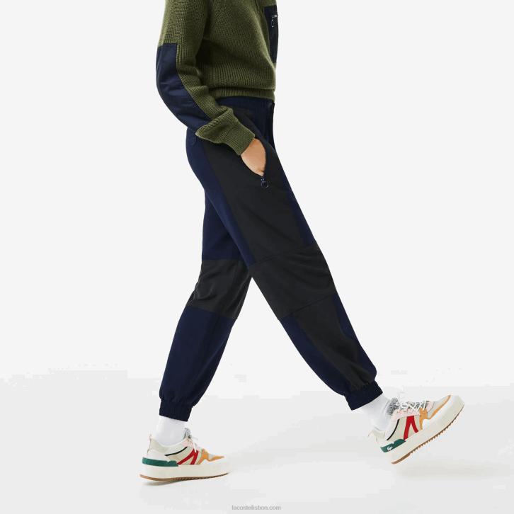 mulheres Lacoste azul marinho preto r8p calças de treino colorblock distintivo 08D02552