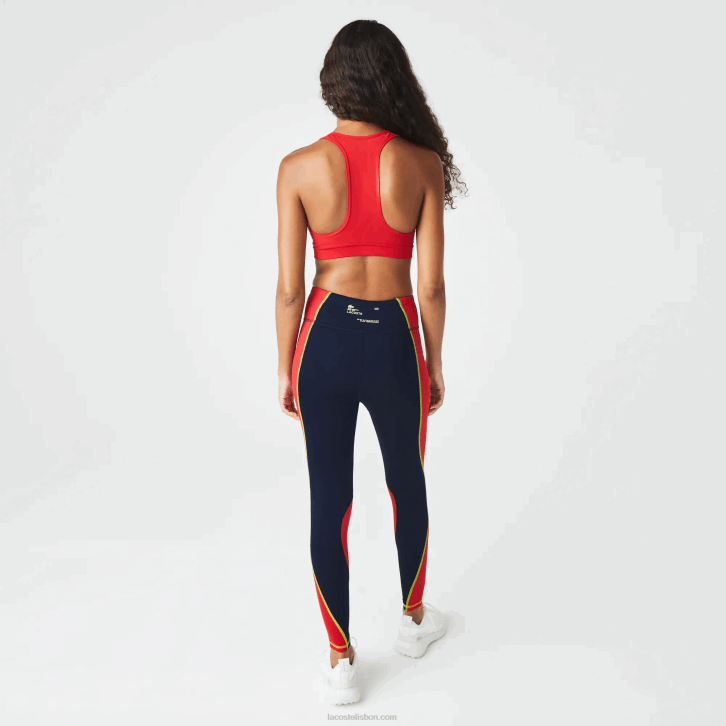 mulheres Lacoste azul marinho vermelho 4xh leggings esportivas color block com efeito de malha 08D02532