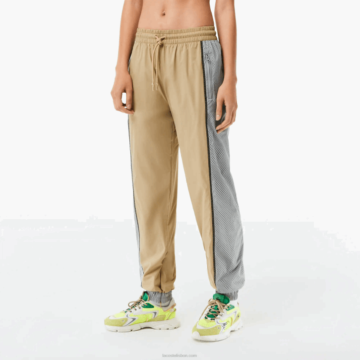 mulheres Lacoste bege cinza 7je calça de trilha com efeito perfurado 08D02427