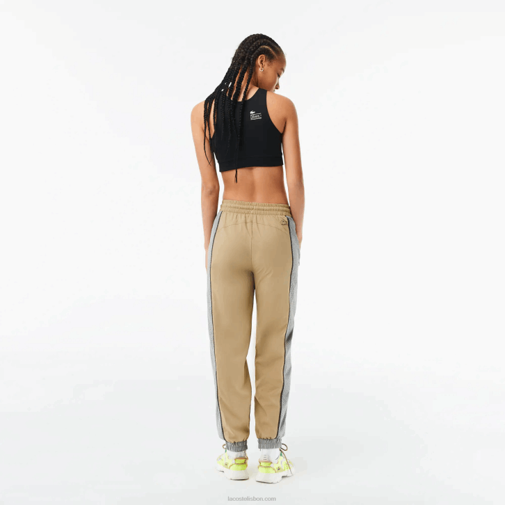 mulheres Lacoste bege cinza 7je calça de trilha com efeito perfurado 08D02427