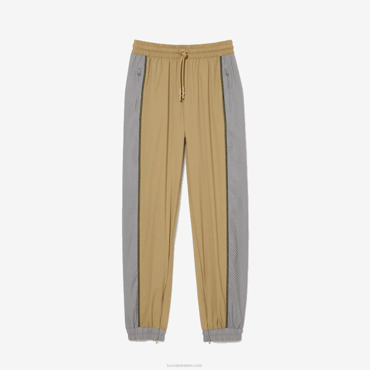 mulheres Lacoste bege cinza 7je calça de trilha com efeito perfurado 08D02427