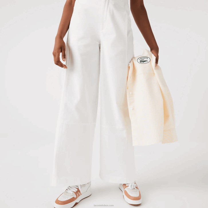 mulheres Lacoste branco 70v calças de gabardine de algodão 08D02653