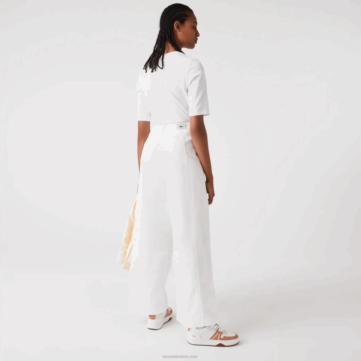 mulheres Lacoste branco 70v calças de gabardine de algodão 08D02653