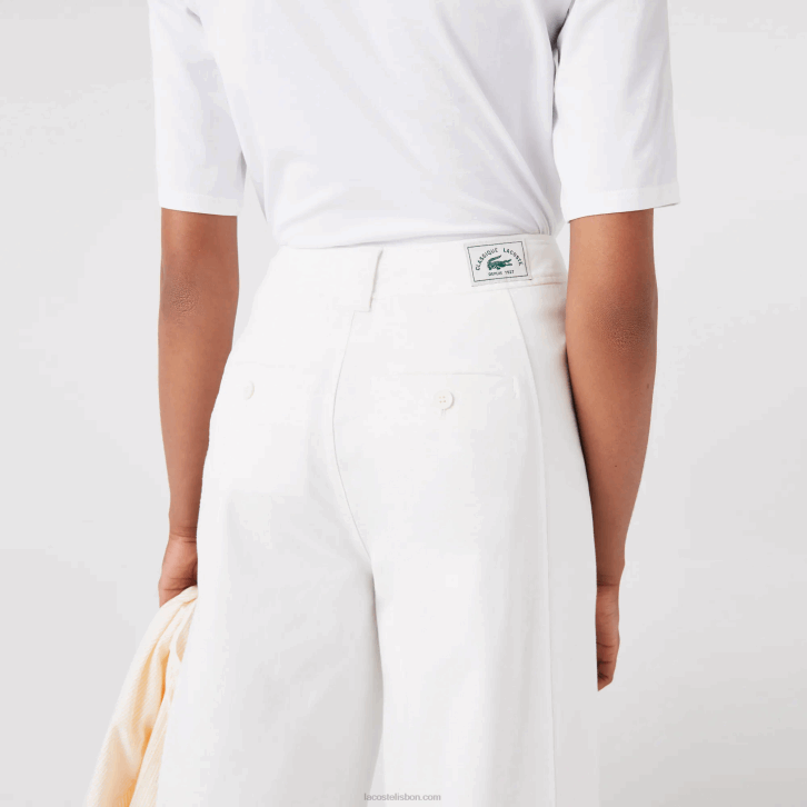 mulheres Lacoste branco 70v calças de gabardine de algodão 08D02653